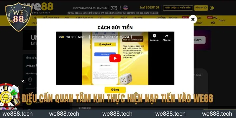 Một số điều cần quan tâm khi thực hiện nạp tiền vào We88